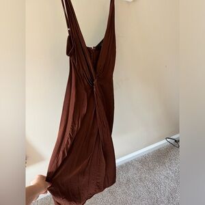 Wine Satin Mid-length Dress
